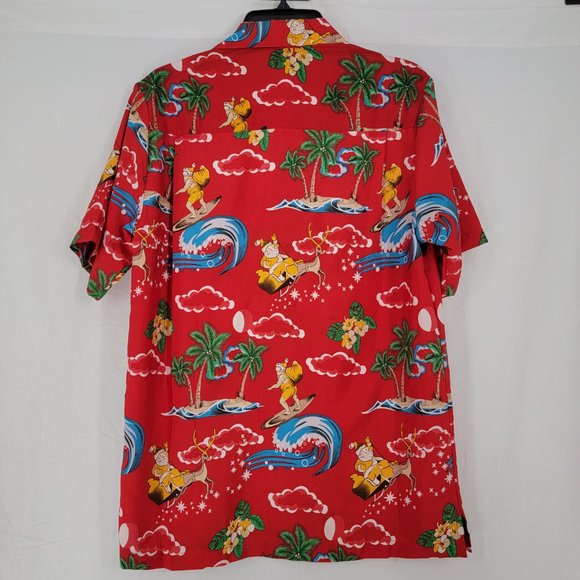 Alvish Enjoy Life Surfing Santa Hawaiian Shirt Red Men's Small - Picture 2 of 10